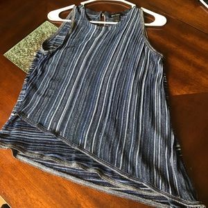 WHBM blue striped asymmetrical top - L